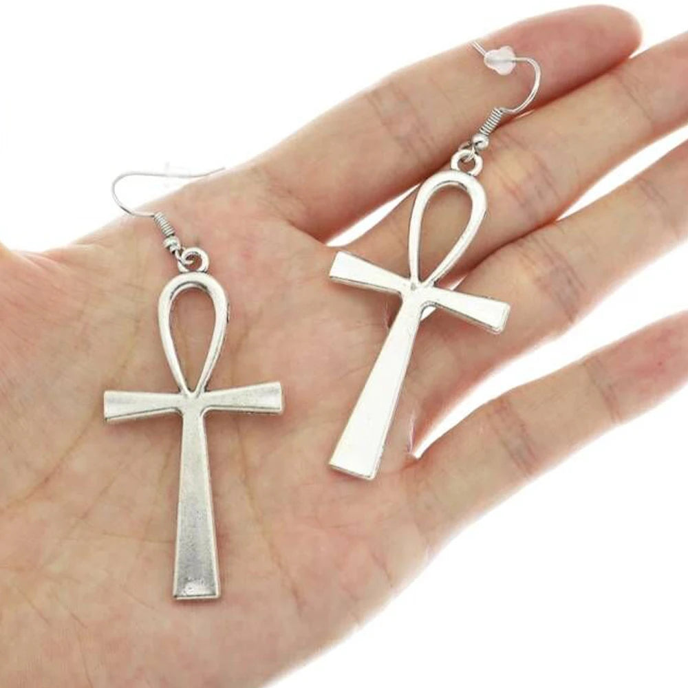 Egyptian Big Ankh Crosses Drop & Dangle Earrings for Women Vintage Jewelry Long Large Accessories Holiday Gifts