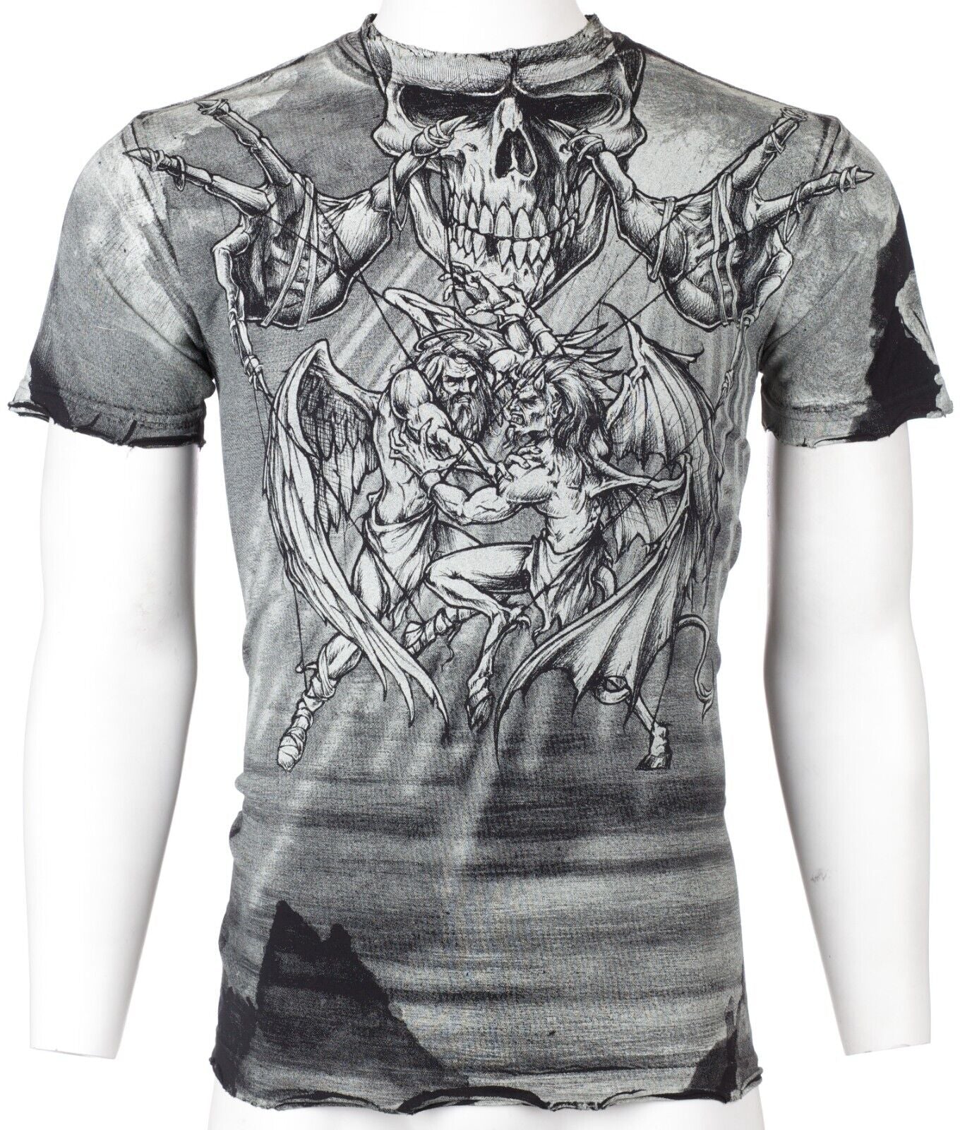$58 AFFLICTION Black PUPPET MASTER Short Sleeve Slim Fit Y2K MMA Elite T-Shirt