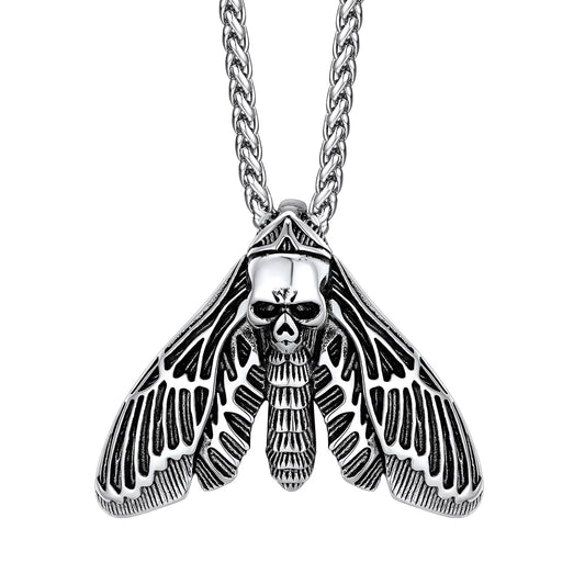 Death Head Moth Pendant Necklace for Men Stainless Steel Skull Butterfly Necklace Gothic Punk Jewelry Halloween Party