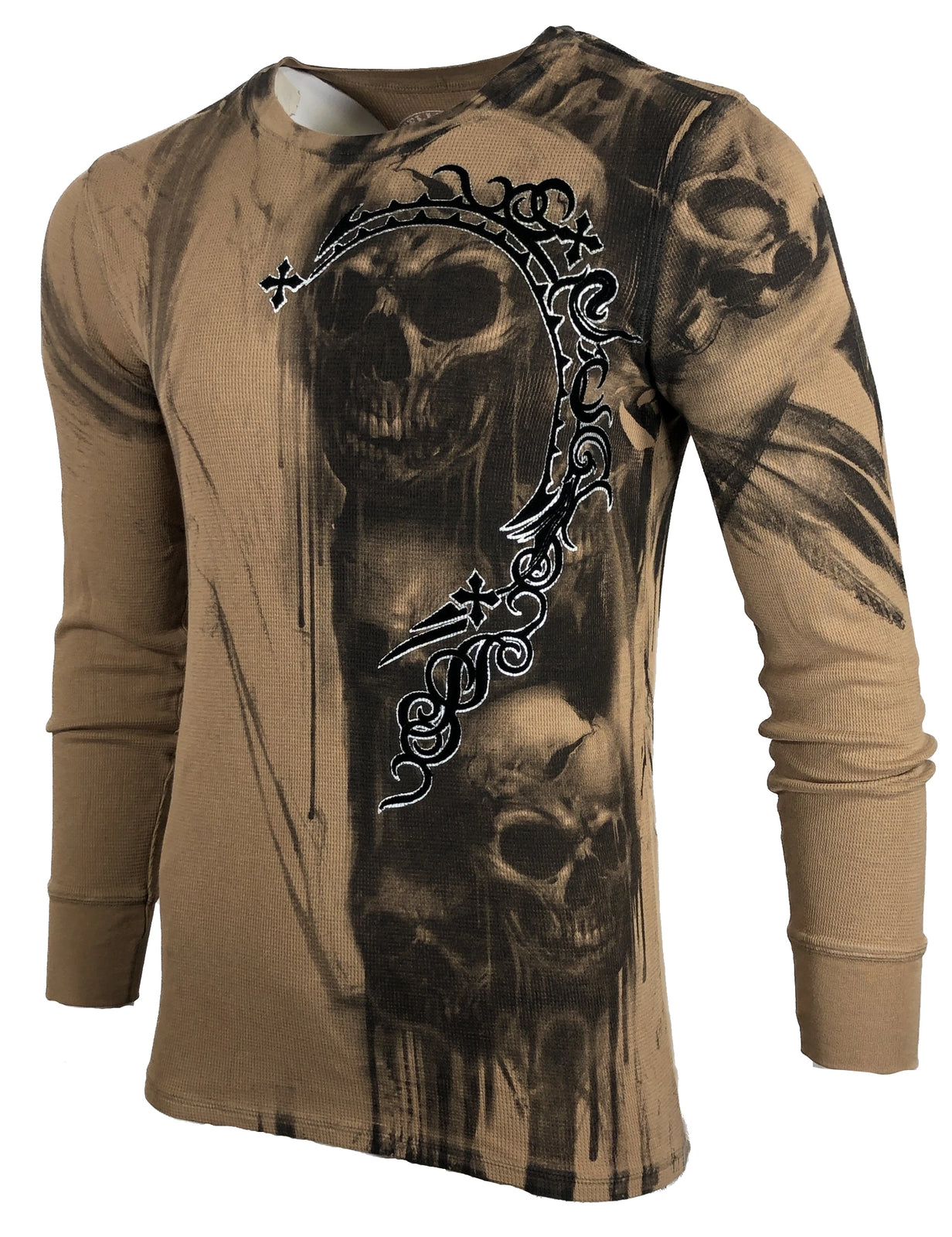 AFFLICTION Men'S Long Sleeve Thermal Shirt WALKING DEAD Skull Biker MMA S-4XL