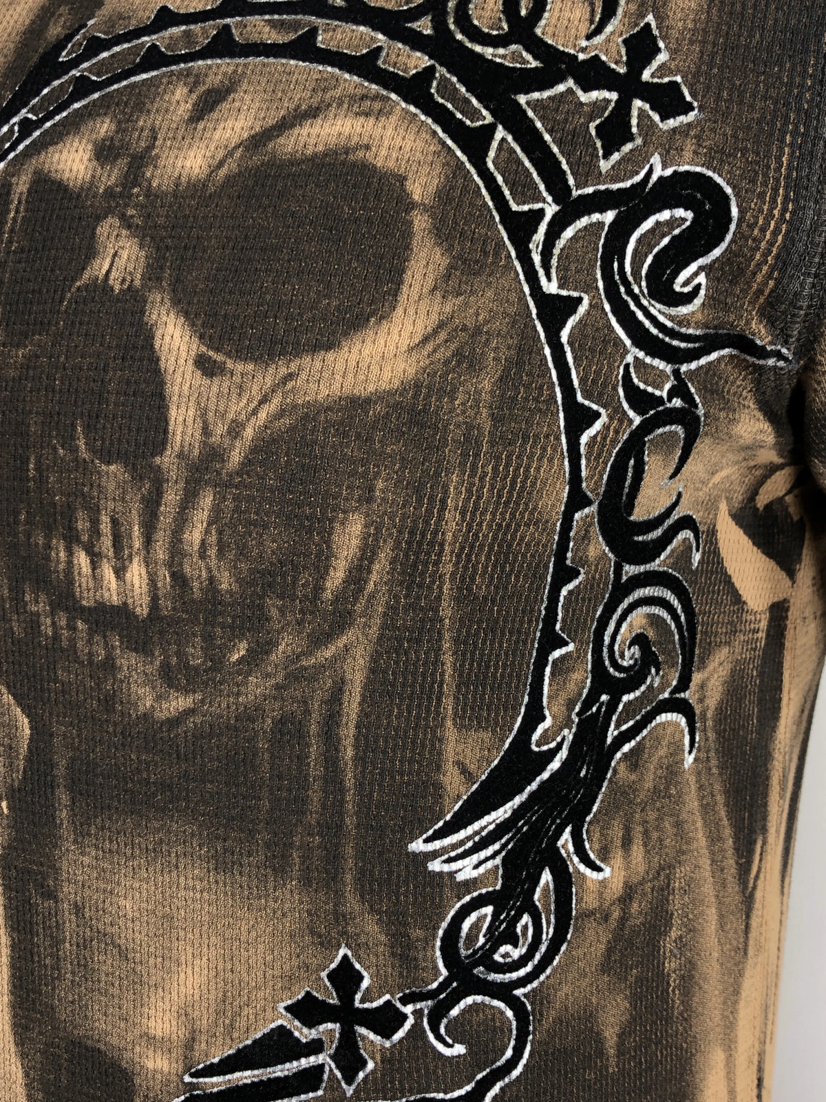 AFFLICTION Men'S Long Sleeve Thermal Shirt WALKING DEAD Skull Biker MMA S-4XL