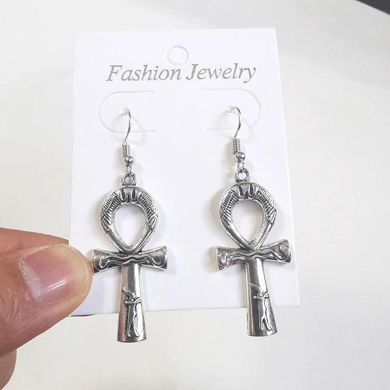 Egyptian Big Ankh Crosses Drop & Dangle Earrings for Women Vintage Jewelry Long Large Accessories Holiday Gifts