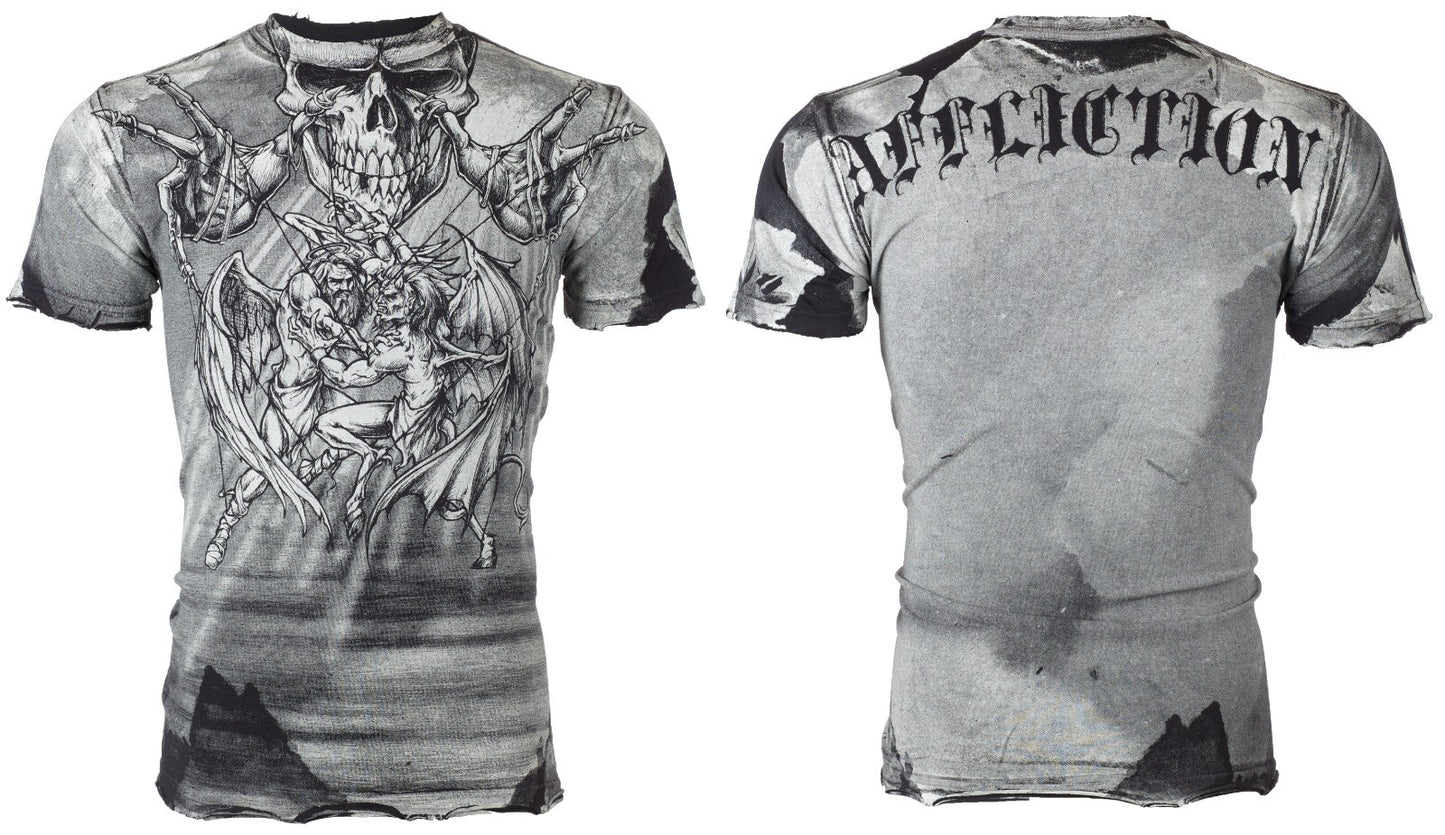 $58 AFFLICTION Black PUPPET MASTER Short Sleeve Slim Fit Y2K MMA Elite T-Shirt