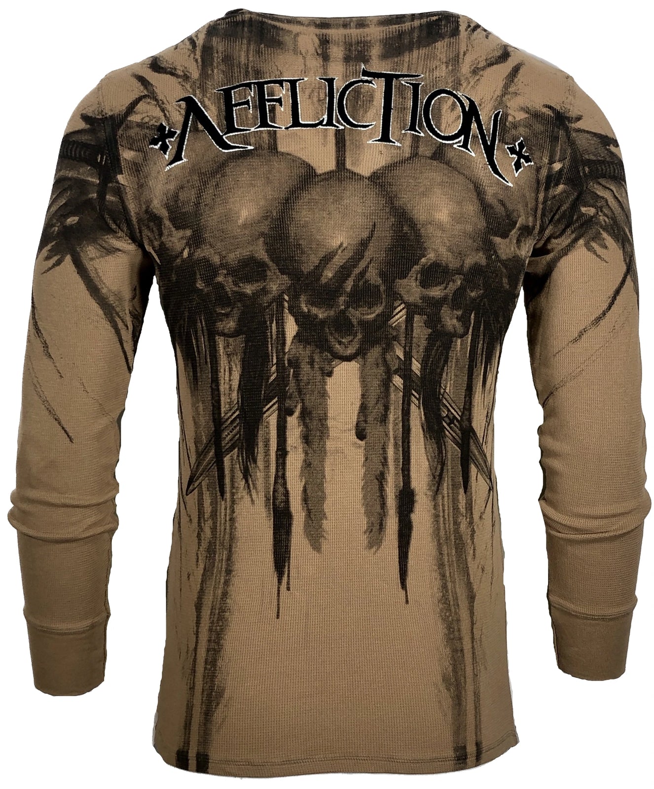AFFLICTION Men'S Long Sleeve Thermal Shirt WALKING DEAD Skull Biker MMA S-4XL