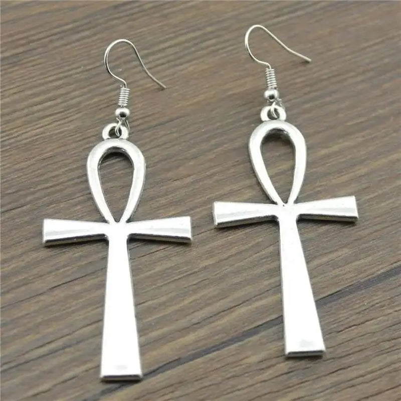 Egyptian Big Ankh Crosses Drop & Dangle Earrings for Women Vintage Jewelry Long Large Accessories Holiday Gifts