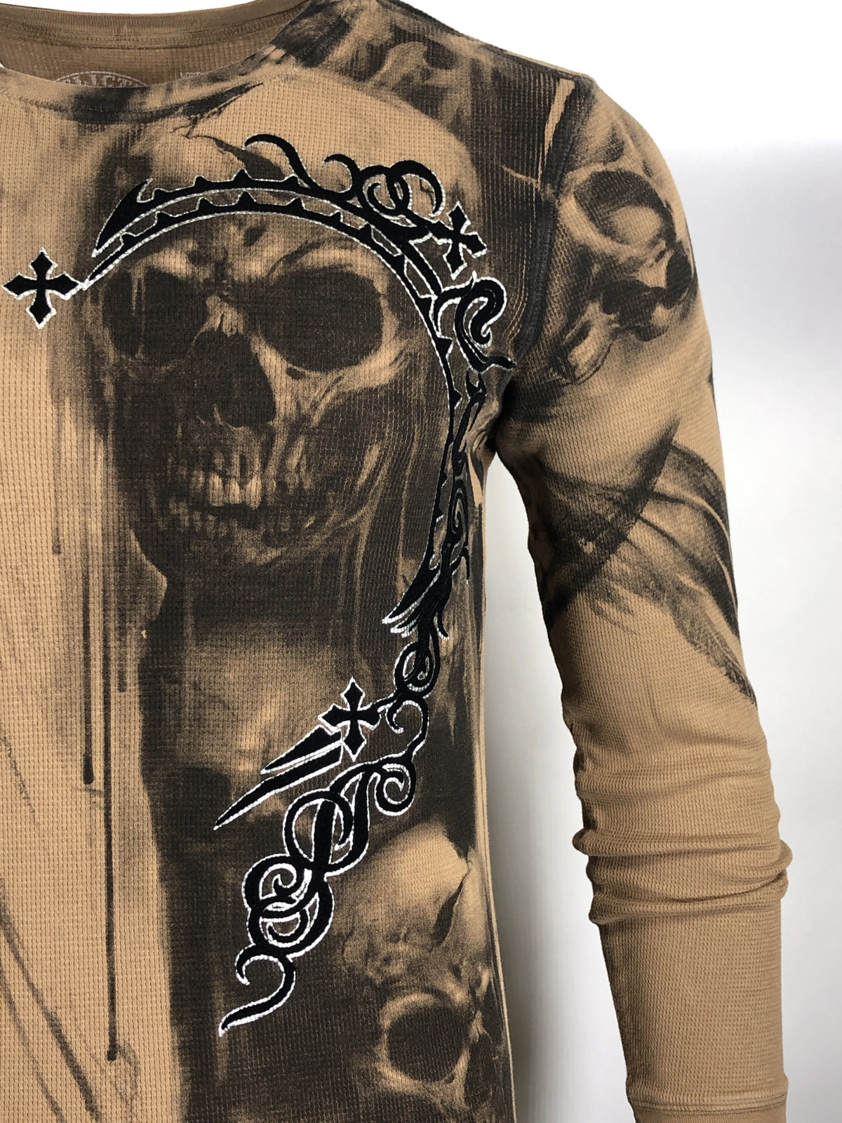 AFFLICTION Men'S Long Sleeve Thermal Shirt WALKING DEAD Skull Biker MMA S-4XL