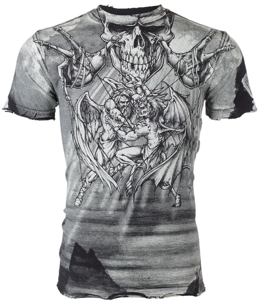 $58 AFFLICTION Black PUPPET MASTER Short Sleeve Slim Fit Y2K MMA Elite T-Shirt