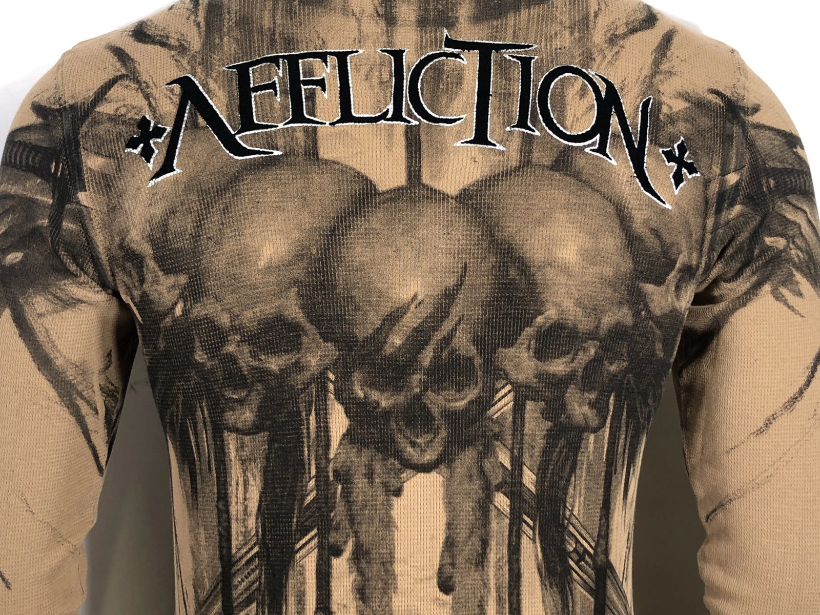 AFFLICTION Men'S Long Sleeve Thermal Shirt WALKING DEAD Skull Biker MMA S-4XL