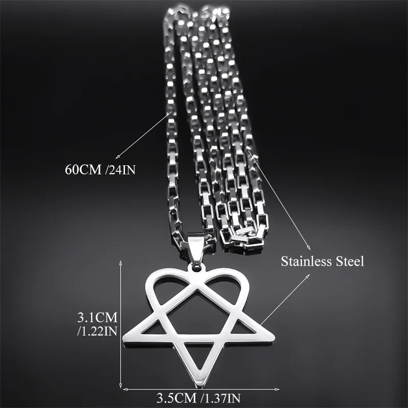  Him Heartagram Star Heart Necklace for Women Men Stainless Steel Y2K Black Metal Band Goth Punk Chain Jewelry