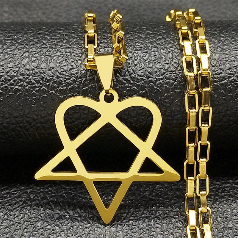  Him Heartagram Star Heart Necklace for Women Men Stainless Steel Y2K Black Metal Band Goth Punk Chain Jewelry