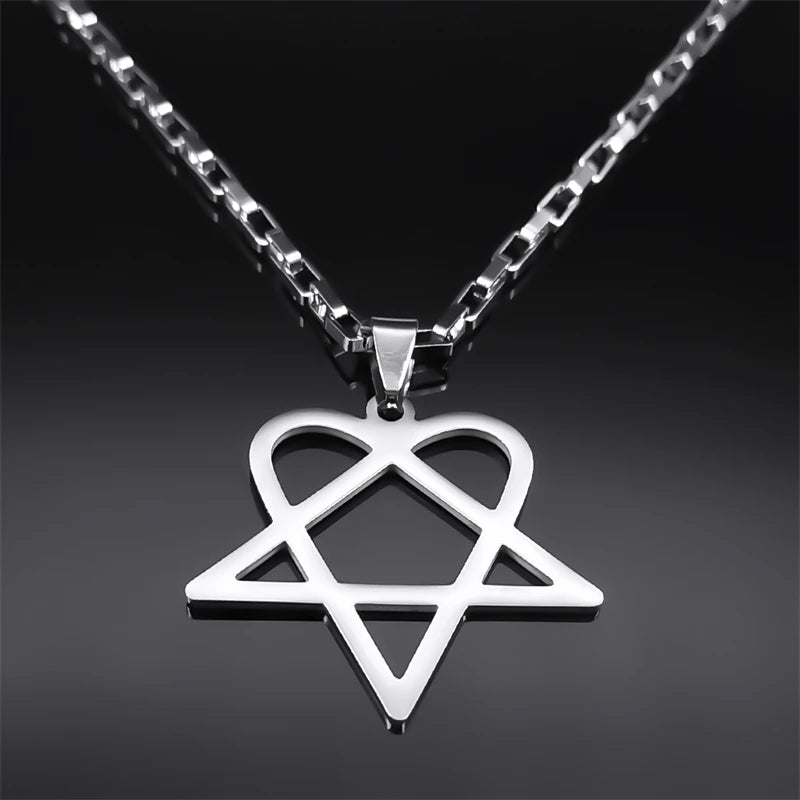 Him Heartagram Star Heart Necklace for Women Men Stainless Steel Y2K Black Metal Band Goth Punk Chain Jewelry