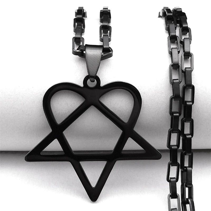  Him Heartagram Star Heart Necklace for Women Men Stainless Steel Y2K Black Metal Band Goth Punk Chain Jewelry
