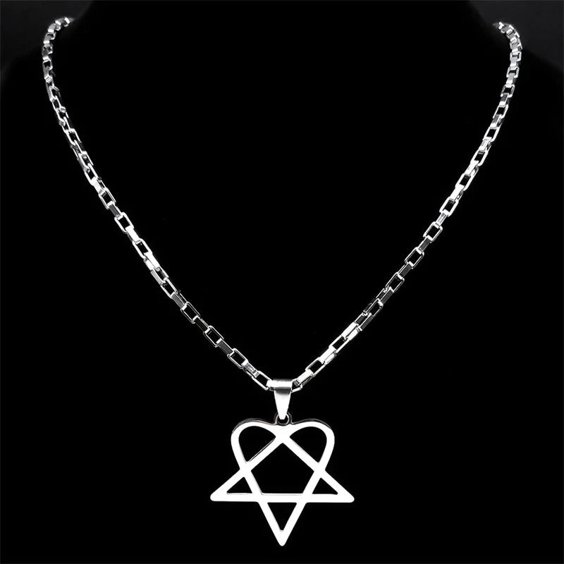  Him Heartagram Star Heart Necklace for Women Men Stainless Steel Y2K Black Metal Band Goth Punk Chain Jewelry