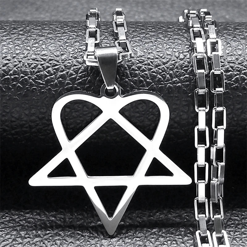  Him Heartagram Star Heart Necklace for Women Men Stainless Steel Y2K Black Metal Band Goth Punk Chain Jewelry