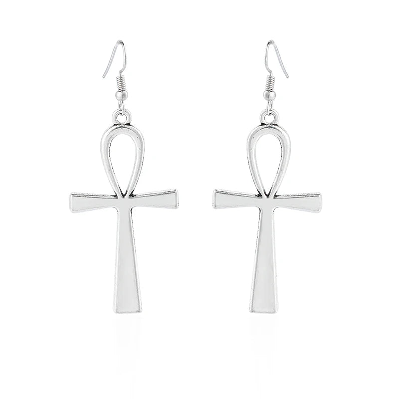 Egyptian Big Ankh Crosses Drop & Dangle Earrings for Women Vintage Jewelry Long Large Accessories Holiday Gifts