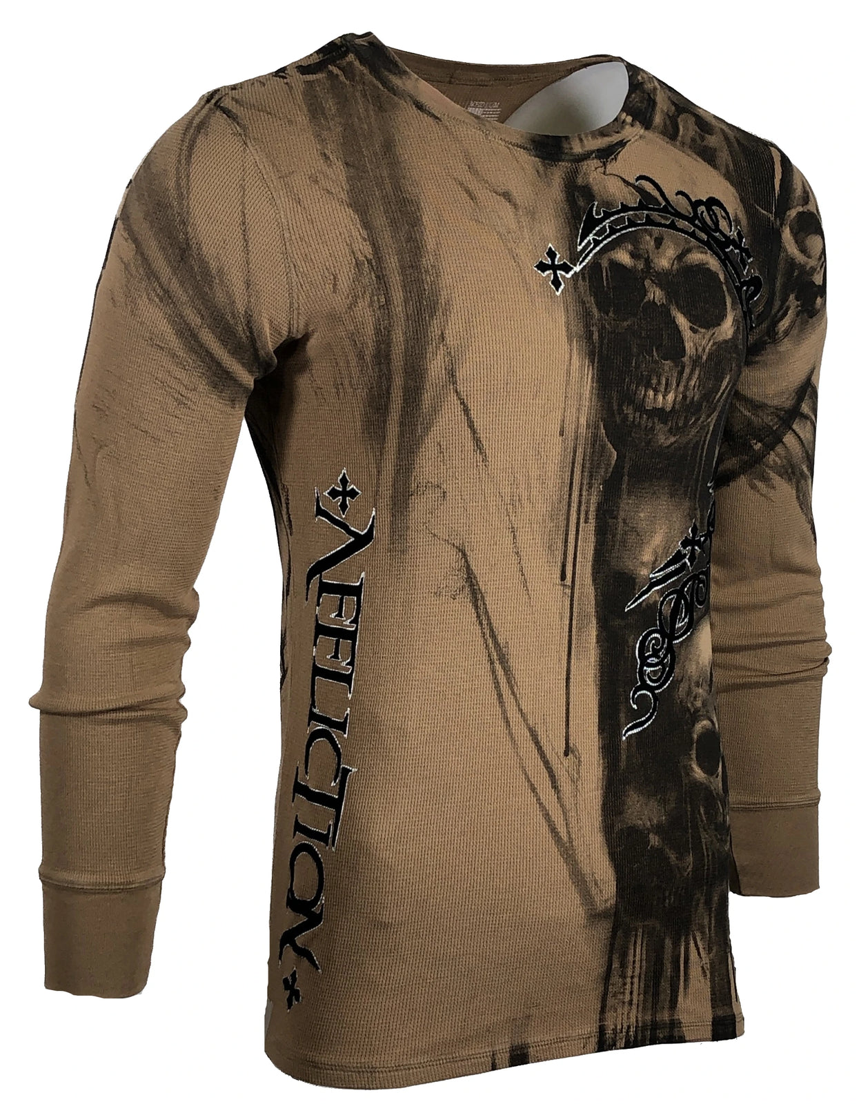 AFFLICTION Men'S Long Sleeve Thermal Shirt WALKING DEAD Skull Biker MMA S-4XL